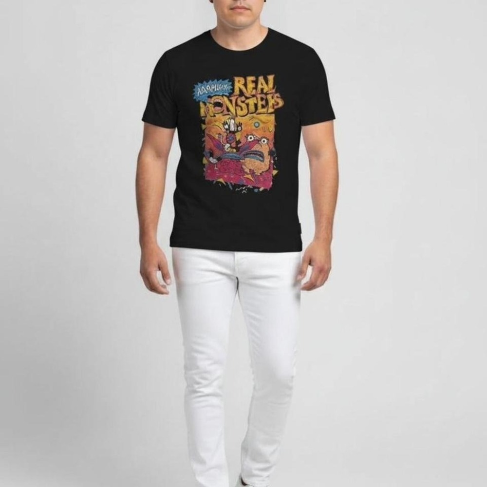 Aaahh Real Monsters‎ Nickelodeon Graphic Tee Black 3XL Unisex Retro 90s Cartoon